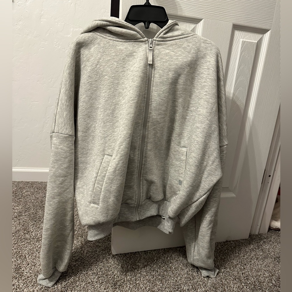 Blogilates - Women's Marshmallow Full Zip Hooded Sweatshirt - Gray Small